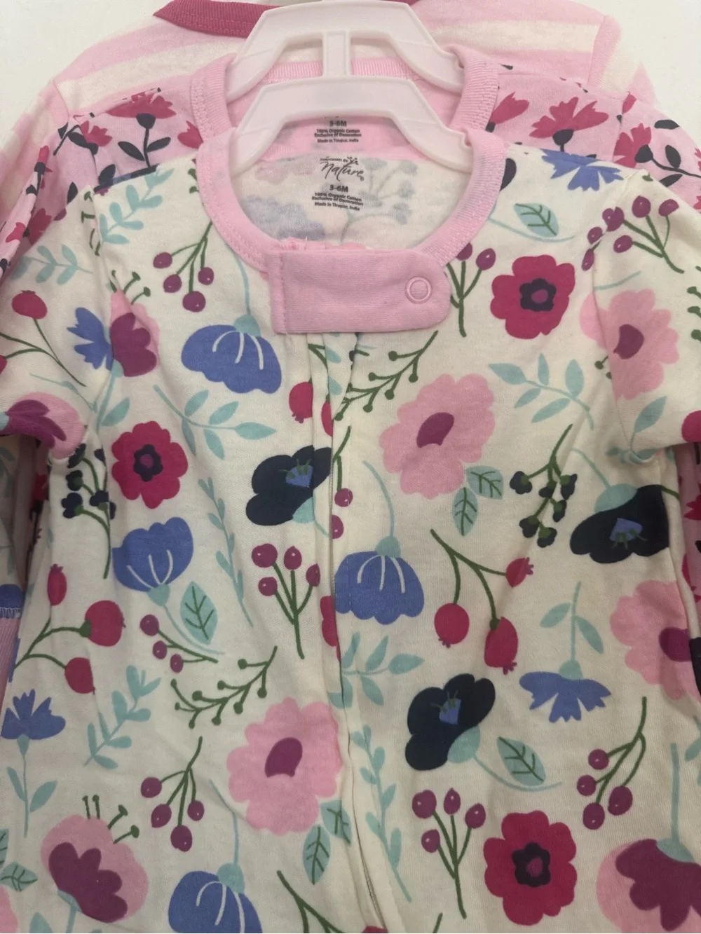 Brand new 3 pack of Pink Floral Baby One-Piece Footed Pajamas